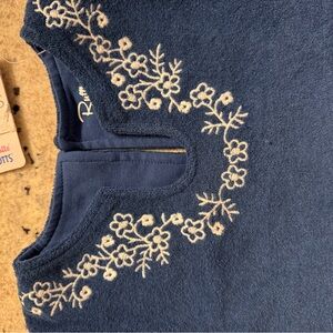 Ruffle Butts Navy Blue Terry Cloth Swim Cover Up with White Embroidery